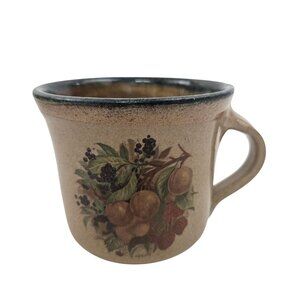 Signed Art Studio Pottery Mug Hand Thrown Stoneware Fruit Motif 10 oz Vintage